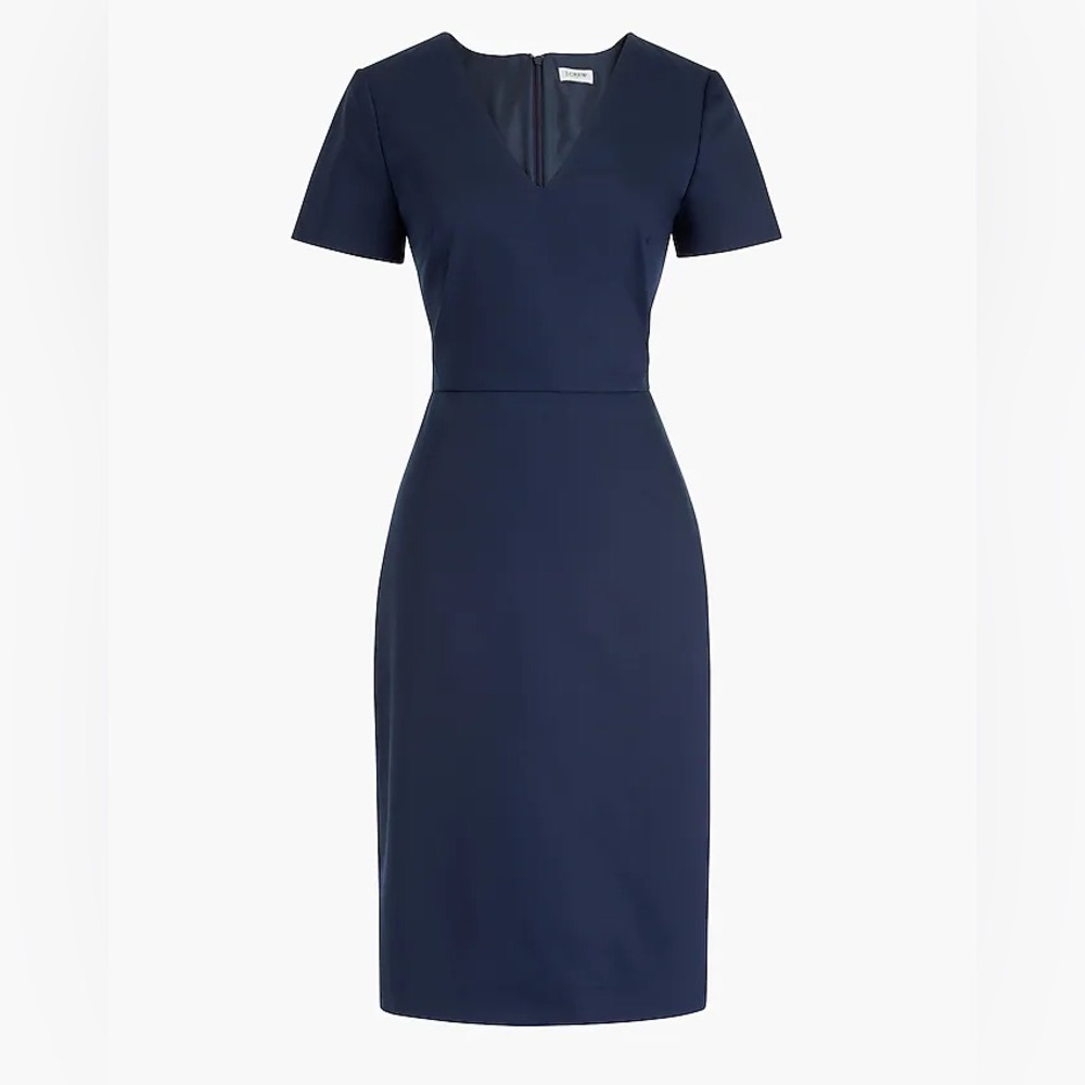 J. Crew Navy V-Neck Short-Sleeve Midi Sheath Dress